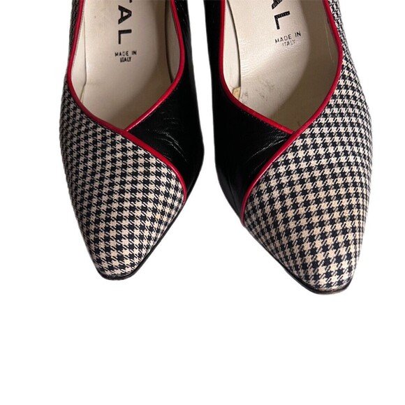 Vintage Chantal Italian Half Houndstooth Half Black Leather 3 Heels Red Trim 8.5 - Picture 4 of 10